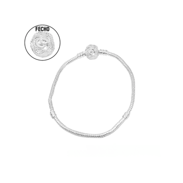 Pulseira Banhada a Prata com Fecho de Flor Cravejada Branca