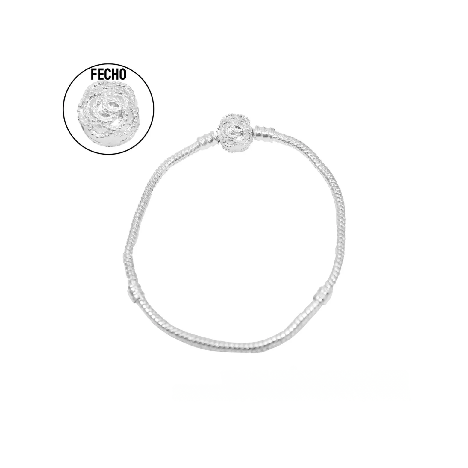 Pulseira Banhada a Prata com Fecho de Flor Cravejada Branca