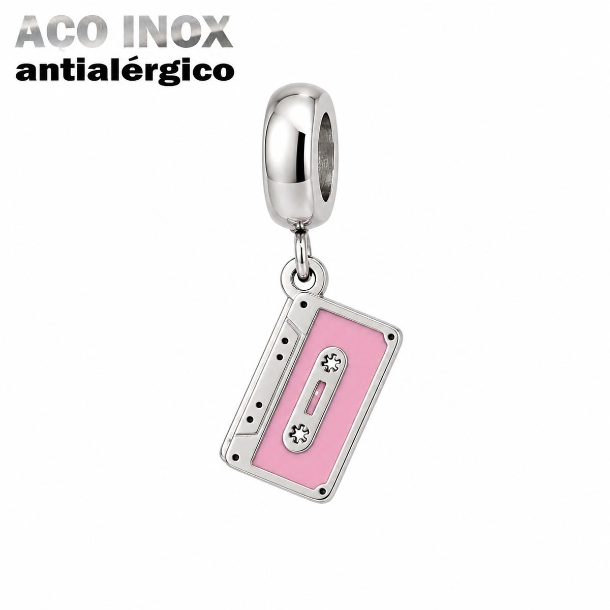 Berloque Fita Cassete Rosa